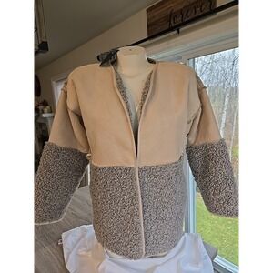 Lucky Brand Mixed Sherpa Jacket SZ XS Beige And Gray NWT